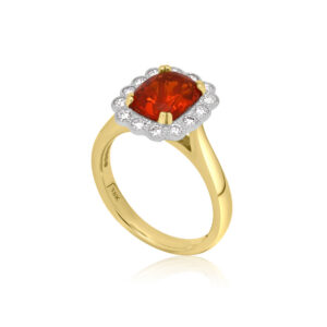 18ct Yellow and White Gold Fire Opal and Diamond Cluster Ring