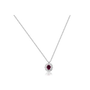 18ct White Gold Ruby and Diamond Cluster Pendant