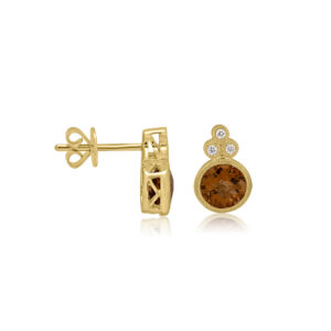 9ct Yellow Gold Citrine and Diamond Stud Earrings
