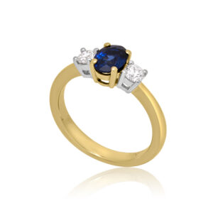 18ct Yellow & White Gold Three Stone Sapphire & Diamond Ring
