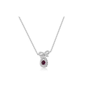 18ct White Gold Ruby and Diamond Pendant and Chain