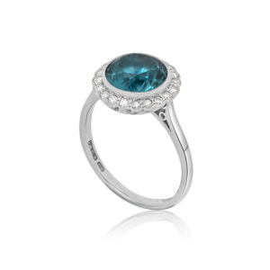 18ct White Gold & Platinum Blue Zircon and Diamond Cluster Ring