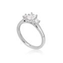 03-15-00104739 New, platinum diamond three stone ring, angled and upright