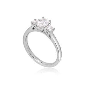 Platinum Radiant & Round Cut Diamond Three-Stone Ring