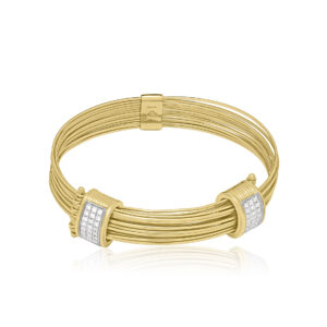 18ct Yellow Gold Multi-Strand Bangle with Diamond Set Caps