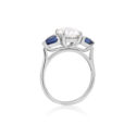 08-14-01105968 New, platinum diamond and sapphire ring, facing forward, upright.