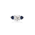 08-14-01105968 New, platinum diamond and sapphire ring, head on.