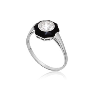 14ct White Gold, Art Deco Diamond & Onyx Ring