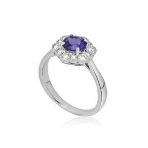 18ct White Gold Tanzanite & Diamond Cluster Ring