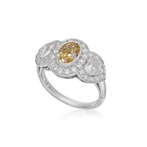 Pre-Owned Platinum Yellow Diamond Triple Cluster Ring