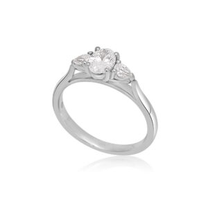 Platinum Oval & Pear Shape 3-Stone Diamond Ring