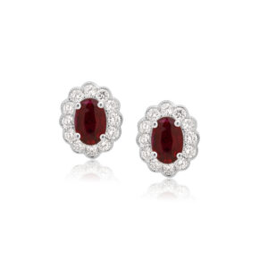 18ct White Gold Ruby and Diamond Cluster Earrings