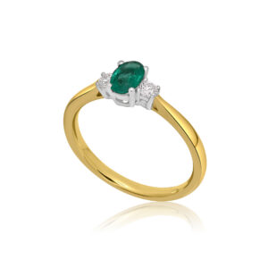 18ct Yellow & White Gold Emerald & Diamond Trilogy Ring