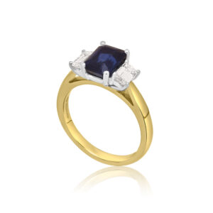 18ct Yellow & White Gold Sapphire and Diamond 3 Stone Ring