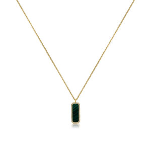 9ct Yellow Gold Malachite & Diamond Pendant with Chain