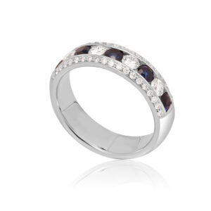 18ct White Gold Sapphire and Diamond Triple Row Eternity Ring