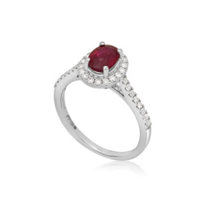 18ct White Gold Ruby and Diamond Cluster with Diamond Set Shoulders