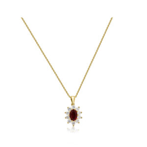 18ct Yellow Gold Ruby & Diamond Cluster Pendant